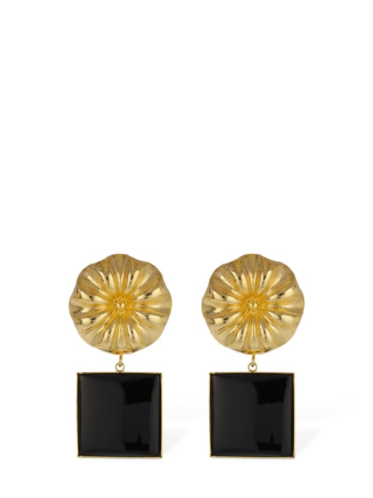 Destree: Sonia Daisy square earrings - Gold/Black - women_0 | Luisa Via Roma