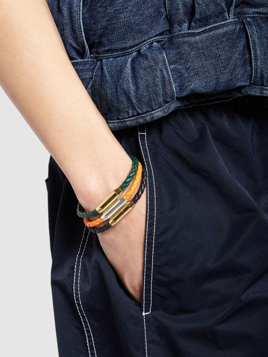 Bottega Veneta: Braid leather bracelet - Papaya - men_1 | Luisa Via Roma