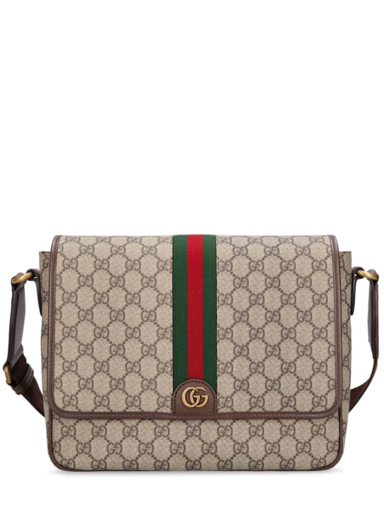 Gucci: Ophidia GG supreme medium crossbody bag - Beige/Ebony - men_0 | Luisa Via Roma