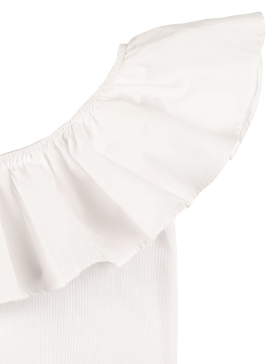 Molo: One shoulder organic cotton & poplin top - White - kids-girls_1 | Luisa Via Roma