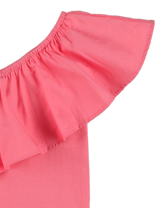 Molo: One shoulder organic cotton & poplin top - Pink - kids-girls_1 | Luisa Via Roma