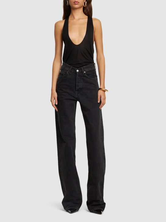 Saint Laurent: V waist baggy cotton denim jeans - Black - women_1 | Luisa Via Roma