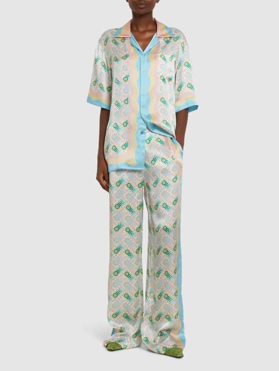 Casablanca: Pantaloni dritti in raso di seta stampato - Multicolore - women_1 | Luisa Via Roma