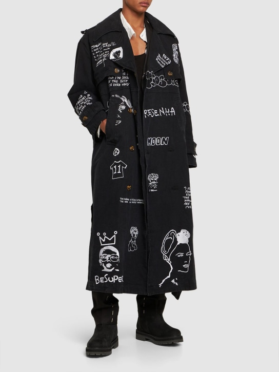 KidSuper Studios: Embroidered cotton trench coat - Black - men_1 | Luisa Via Roma