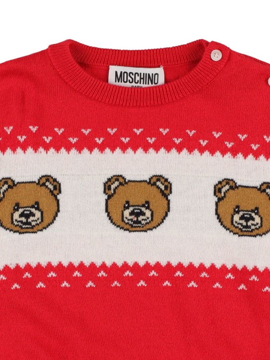 Moschino: Wool & cotton jacquard knit sweater - Red - kids-girls_1 | Luisa Via Roma