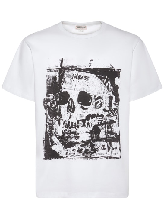 Alexander McQueen: T-Shirt aus Baumwolle mit Schädeldruck - Weiß/Schwarz - men_0 | Luisa Via Roma