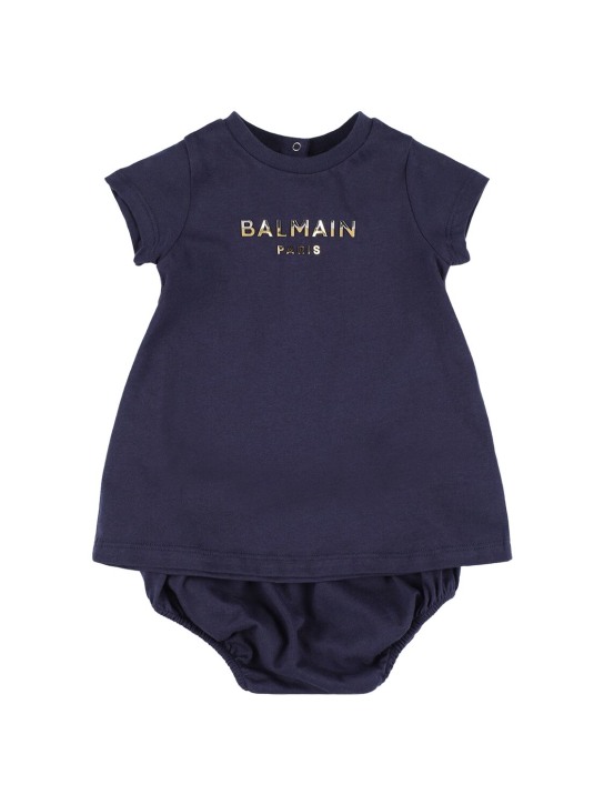 Balmain: Cotton jersey dress w/diaper cover - Navy - kids-girls_0 | Luisa Via Roma