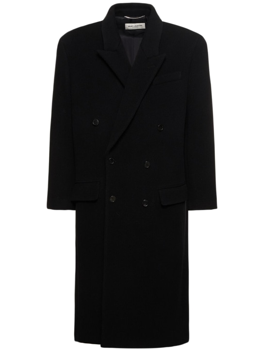 Saint Laurent: Wool long coat - Black - men_0 | Luisa Via Roma