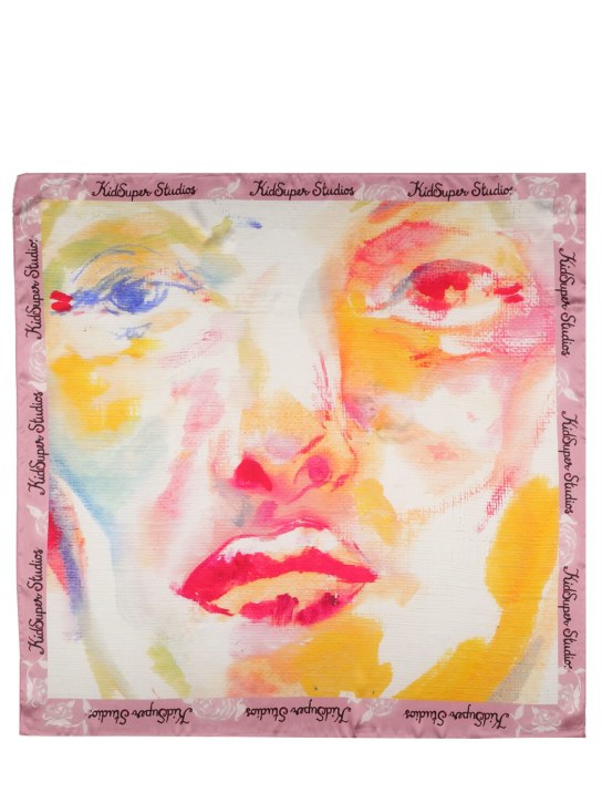 KidSuper Studios: Face printed silk scarf - Pink/Multi - men_0 | Luisa Via Roma