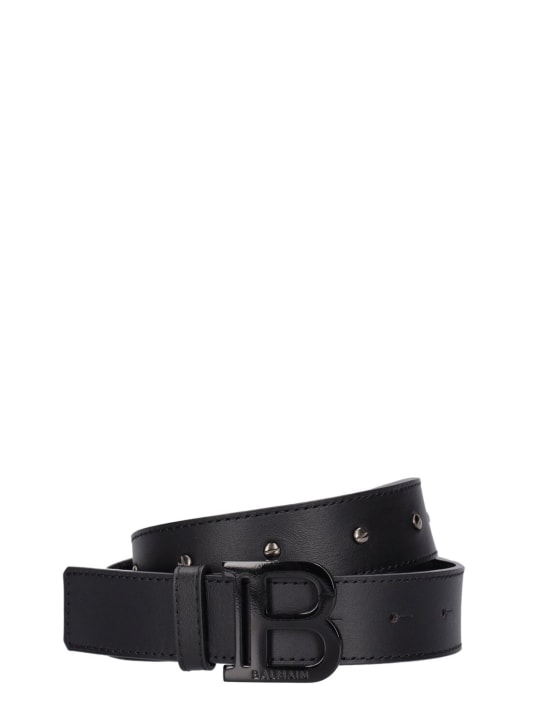 Balmain: B logo leather belt - Black - kids-girls_0 | Luisa Via Roma