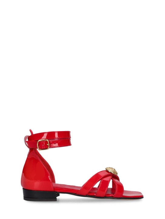 Balmain: Painted leather sandals - Red - kids-girls_0 | Luisa Via Roma