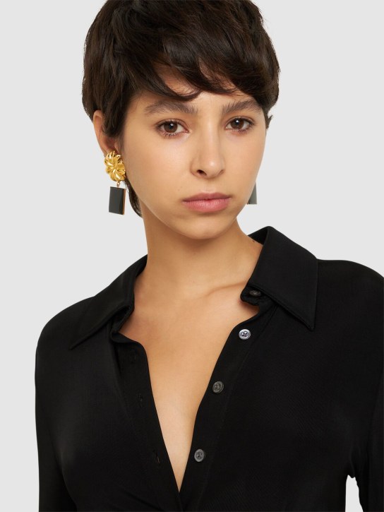 Destree: Sonia Daisy square earrings - Gold/Black - women_1 | Luisa Via Roma