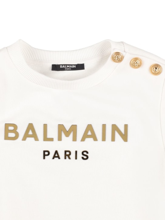 Balmain: Sweat-shirt en jersey de coton biologique - Blanc - kids-girls_1 | Luisa Via Roma