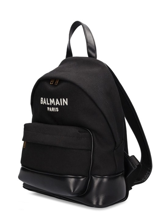 Balmain: Cotton canvas & leather backpack - Black - kids-girls_1 | Luisa Via Roma
