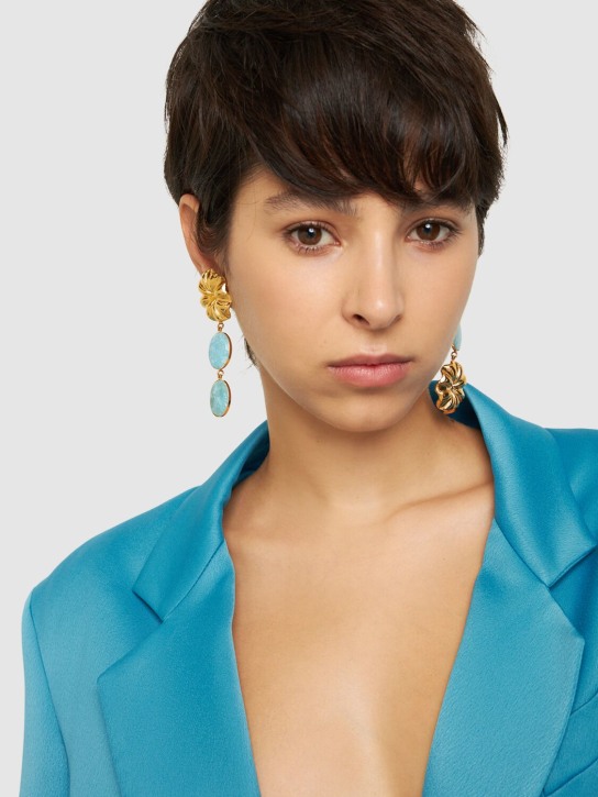 Destree: Sonia Daisy double stone earrings - Gold/Blue - women_1 | Luisa Via Roma