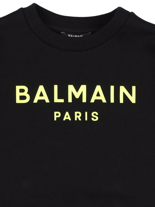 Balmain: 오가닉 코튼 맨투맨 티셔츠 - 블랙/옐로우 - kids-boys_1 | Luisa Via Roma