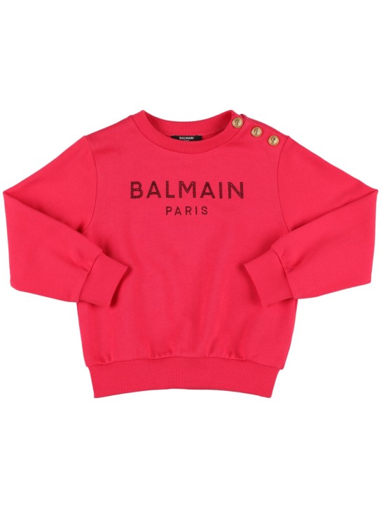 Balmain: Organic cotton sweatshirt - Red - kids-girls_0 | Luisa Via Roma