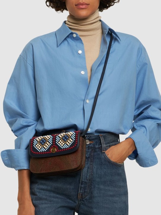 Etro: Mini Essential studded shoulder bag - Navy - women_1 | Luisa Via Roma