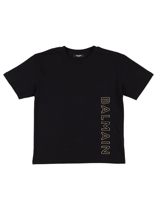 Balmain: Organic cotton jersey t-shirt - Black - kids-boys_0 | Luisa Via Roma