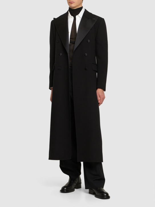 Dolce&Gabbana: Zweireihiger Mantel aus Krepp - Schwarz - men_1 | Luisa Via Roma