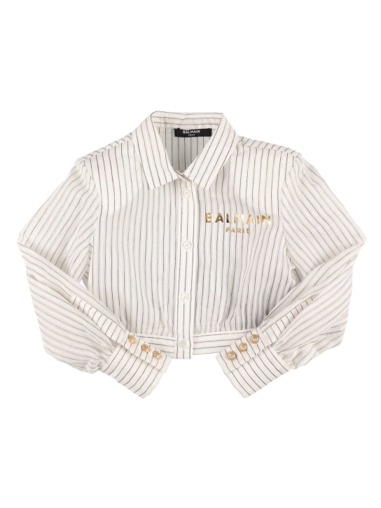 Balmain: Cotton & silk jacquard muslin shirt - White - kids-girls_0 | Luisa Via Roma