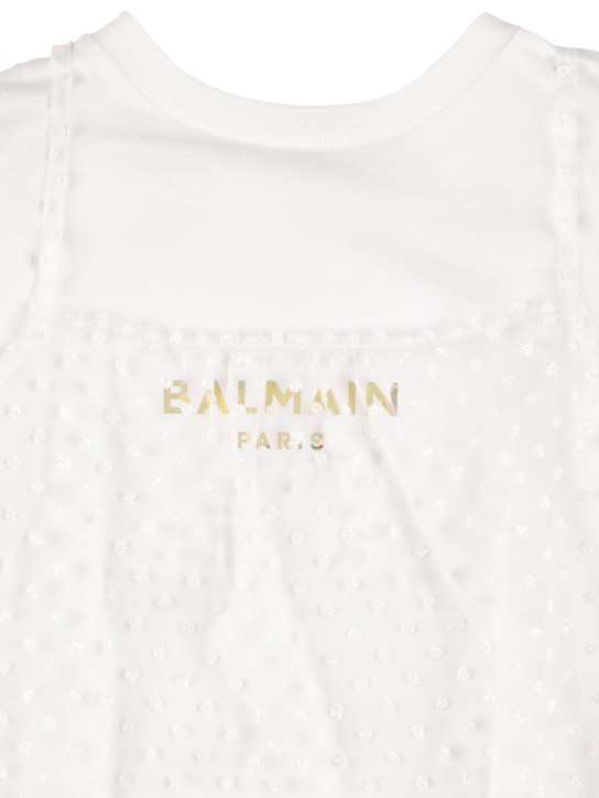 Balmain: Glittered tulle & cotton jersey & dress - White - kids-girls_1 | Luisa Via Roma