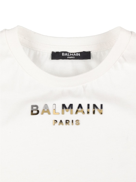 Balmain: T-shirt en jersey de coton biologique - Blanc - kids-girls_1 | Luisa Via Roma