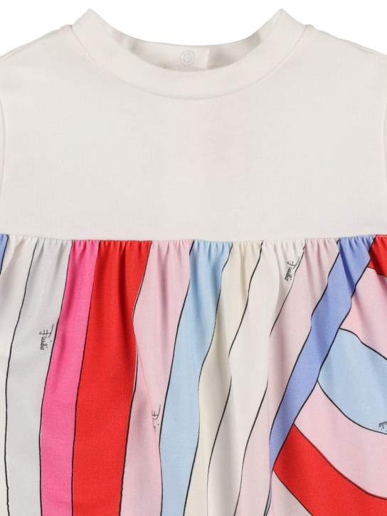 Pucci: Printed cotton jersey romper, bib & hat - Ivory/Multi - kids-girls_1 | Luisa Via Roma