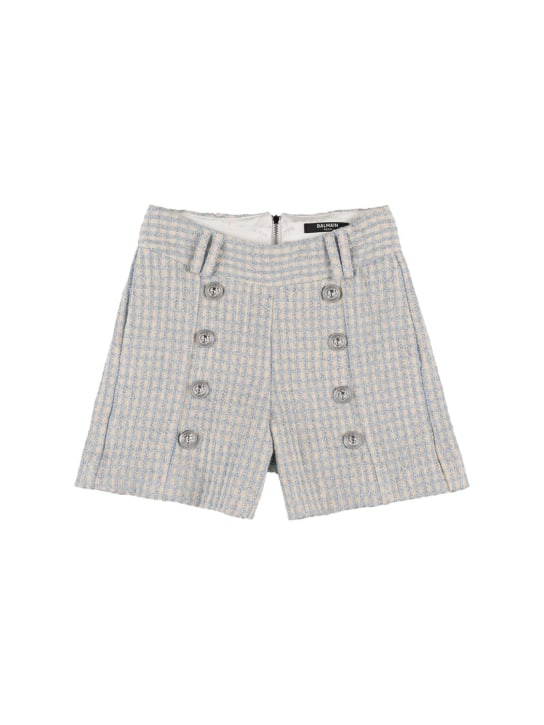 Balmain: Shorts in lurex jacquard - Bianco/Blu - kids-girls_0 | Luisa Via Roma