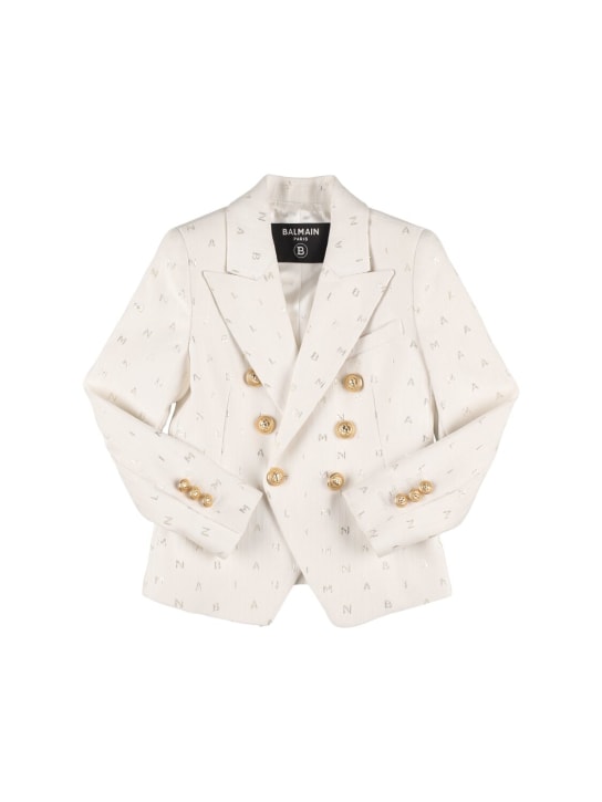 Balmain: Viscose gabardine jacket - White/Gold - kids-girls_0 | Luisa Via Roma