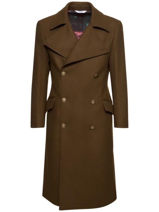 Bottega Martinese: Double breast wool blend long coat - Brown - men_0 | Luisa Via Roma