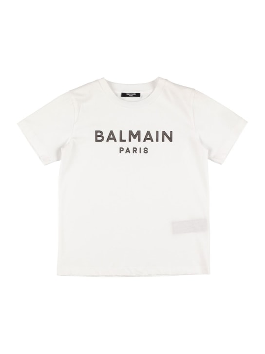 Balmain: 오가닉 코튼 저지 티셔츠 - 화이트 - kids-boys_0 | Luisa Via Roma