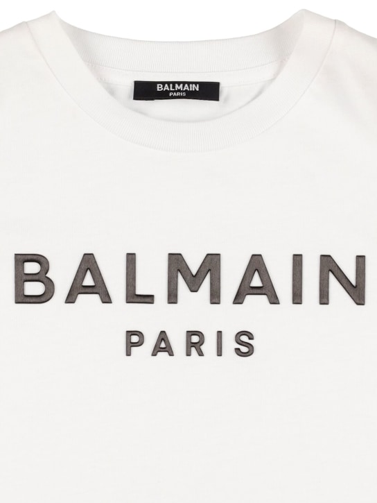 Balmain: T-shirt en jersey de coton biologique - Blanc - kids-boys_1 | Luisa Via Roma