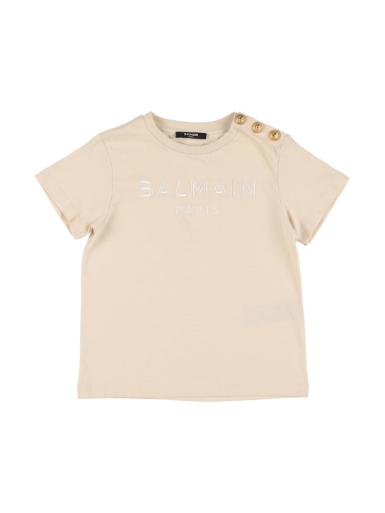 Balmain: T-Shirt aus Bio-Baumwolljersey - Beige - kids-girls_0 | Luisa Via Roma