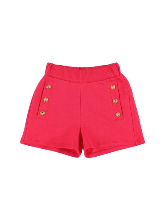 Balmain: Organic cotton sweat shorts - Red - kids-girls_0 | Luisa Via Roma