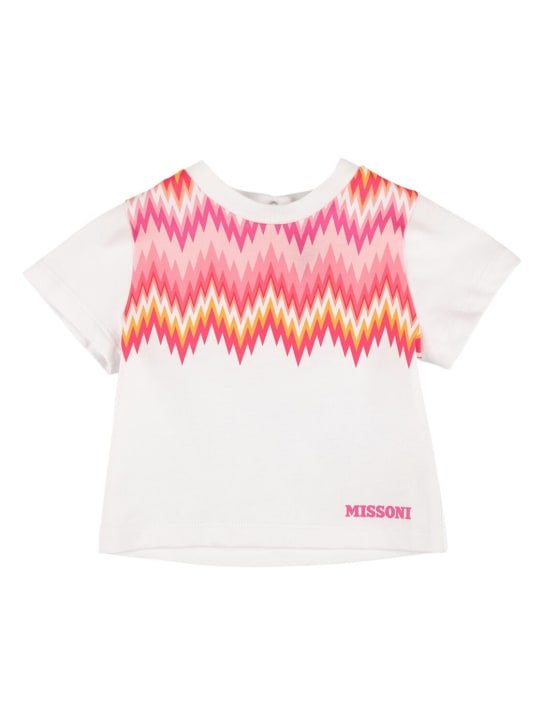 Missoni: T-shirt en jersey de coton imprimé logo - White/Multi - kids-girls_0 | Luisa Via Roma