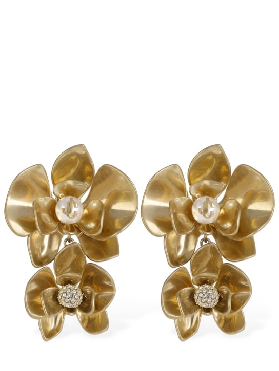 Jimmy Choo: Petal crystals drop earrings - Gold/Crystal - women_0 | Luisa Via Roma