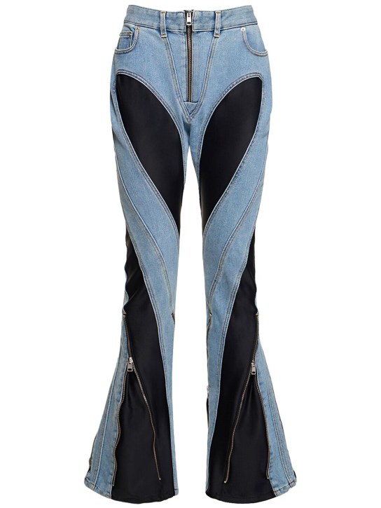 MUGLER: Jeans skinny in denim e jersey / zip - Blu/Nero - women_0 | Luisa Via Roma