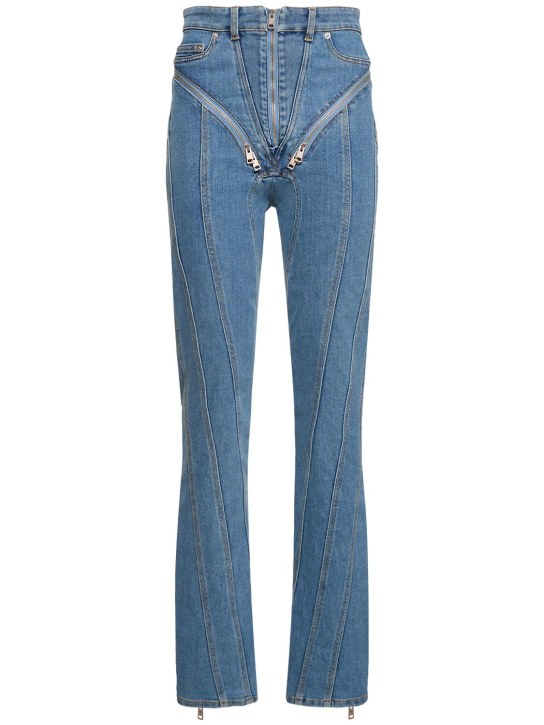 MUGLER: Stretch-Denim-Jeans mit Reißverschluss - Blau - women_0 | Luisa Via Roma