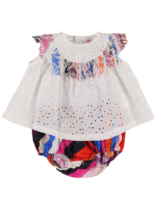 Pucci: Printed cotton shirt & diaper cover - White - kids-girls_0 | Luisa Via Roma