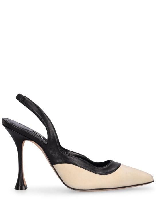 Manolo Blahnik: 105mm Goga leather slingback heels - Beige/Black - women_0 | Luisa Via Roma