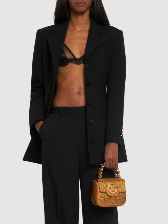 Versace: Mini satin & strass top handle bag - Caramel Gold - women_1 | Luisa Via Roma