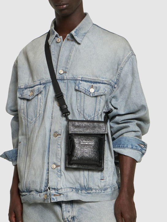 Balenciaga: Explorer leather crossbody bag - Black - men_1 | Luisa Via Roma