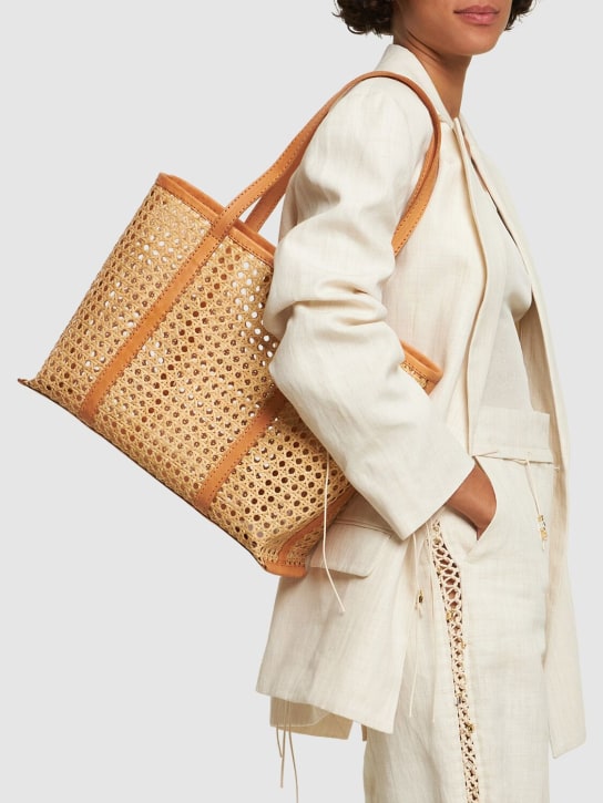 Bembien: Medium Margot rattan & leather tote bag - Natural/Caramel - women_1 | Luisa Via Roma