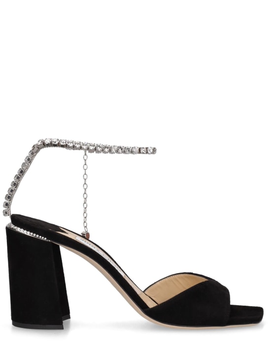 Jimmy Choo: 85mm Saeda suede sandals - Black - women_0 | Luisa Via Roma
