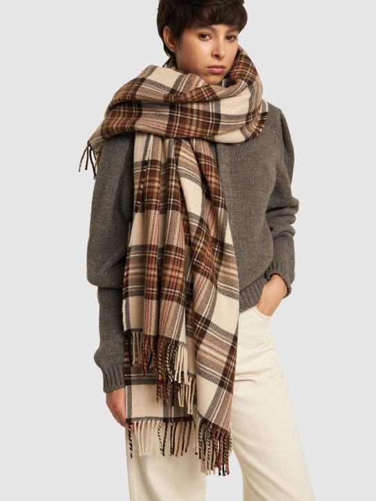Etro: Checked wool scarf - Beige - women_1 | Luisa Via Roma