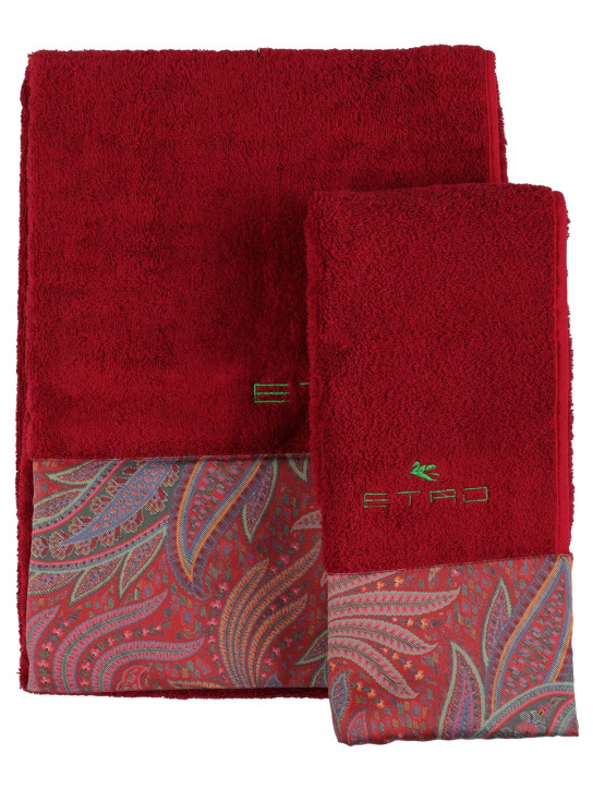 Etro: Set of 2 Calathea cotton towels - Red - ecraft_0 | Luisa Via Roma