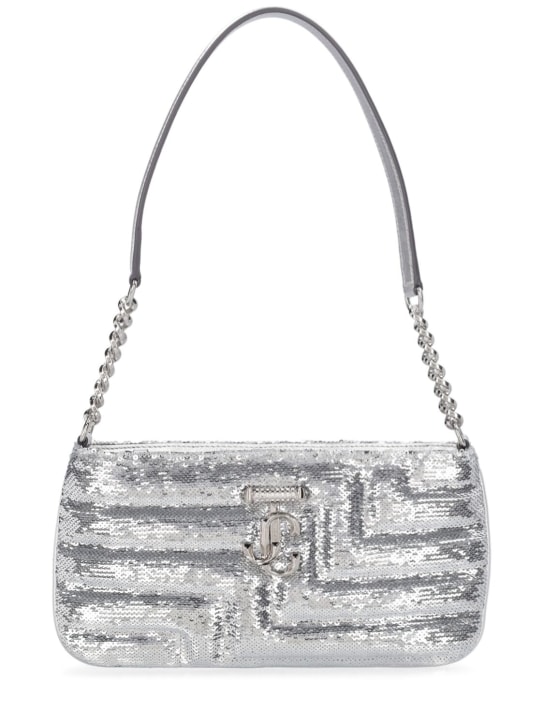 Jimmy Choo: Avenue sequined leather shoulder bag - Silver - women_0 | Luisa Via Roma