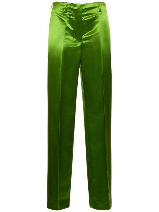 Tory Burch: Viscose satin straight pants - Green - women_0 | Luisa Via Roma