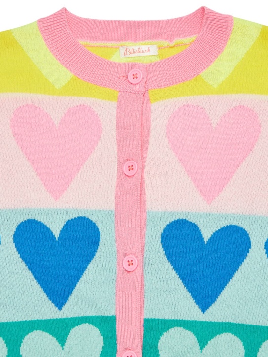 Billieblush: Heart jacquard cotton knit cardigan - Pink/Multi - kids-girls_1 | Luisa Via Roma